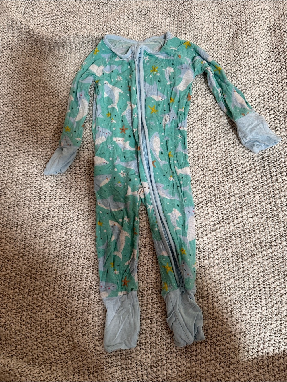 Little Sleepies Green Shark Print One-Piece Pajamas